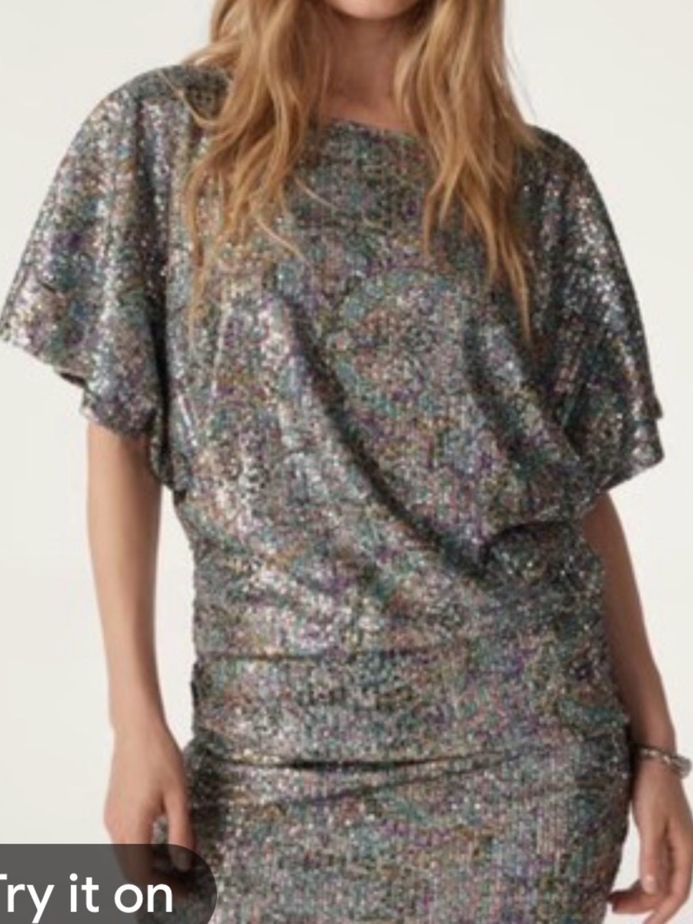 ba&sh Robe Zendaya Iridescent Sequin Ruched Short Sleeve Cocktail Dress